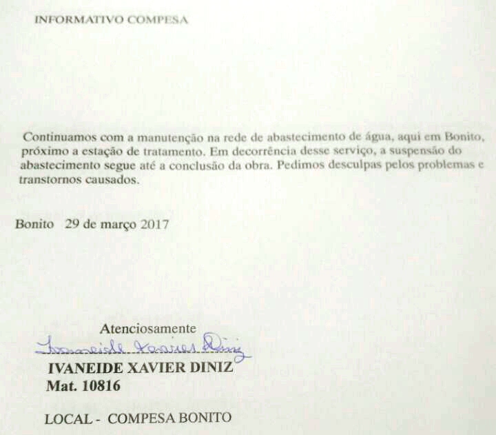 Bonito-PE: COMPESA não tem previsão da volta do abastecimento de água na cidade.