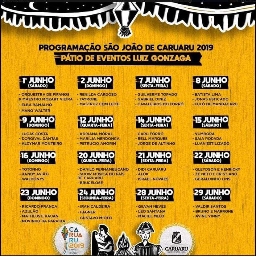 Programação completa do São João de Caruaru 2019; Confira