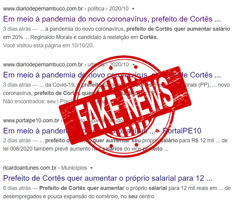 Prefeito de Cortês é vítima de FAKE NEWS em Jornais sobre aumento de salário.