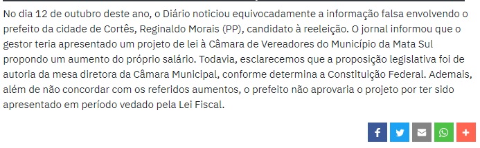 Diário de Pernambuco reconhece erro sobre matéria de Reginaldo Morais (PP)